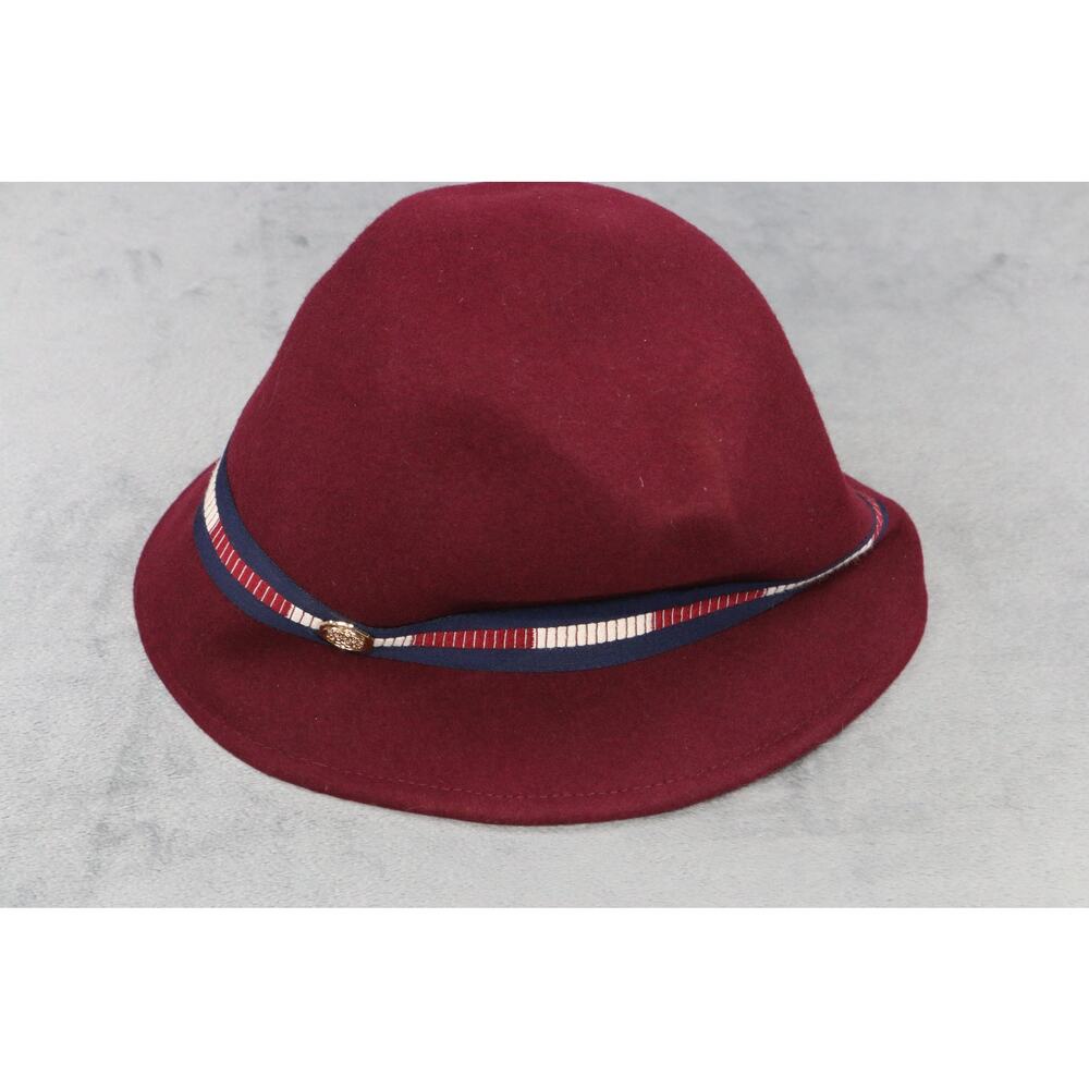 Vince Camuto Burgundy Wool Fedora Hat Womens Classic Ribbon Trim Fall Winter